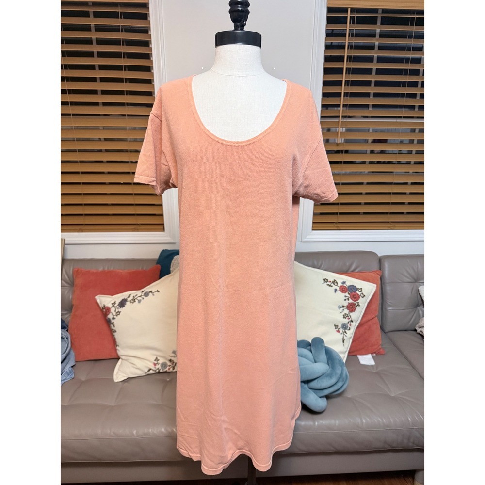 Vintage 90s Elements Spiegel Peach Cotton Knit Scoop Neck T-Shirt Dress Large